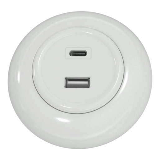 Ładowarka USB podwójna A+C PD20W biała połysk z ramką