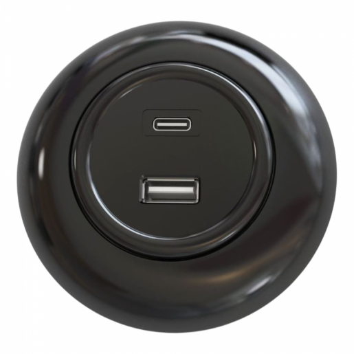 Ładowarka USB podwójna A+C PD20W czarna połysk z ramką