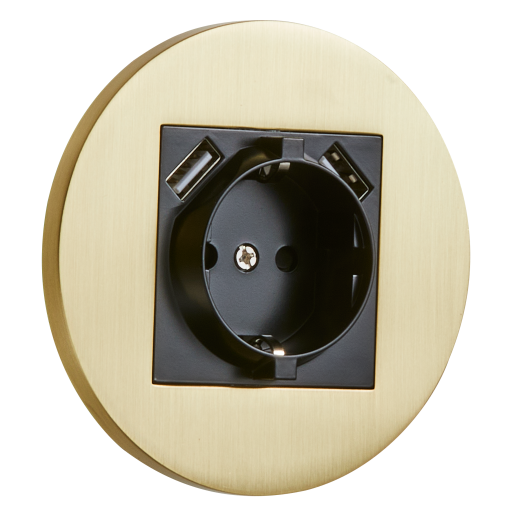 Gniazdo Schuko + 2 x USB okrągłe metalowe złoty szczotkowany Togglica Round