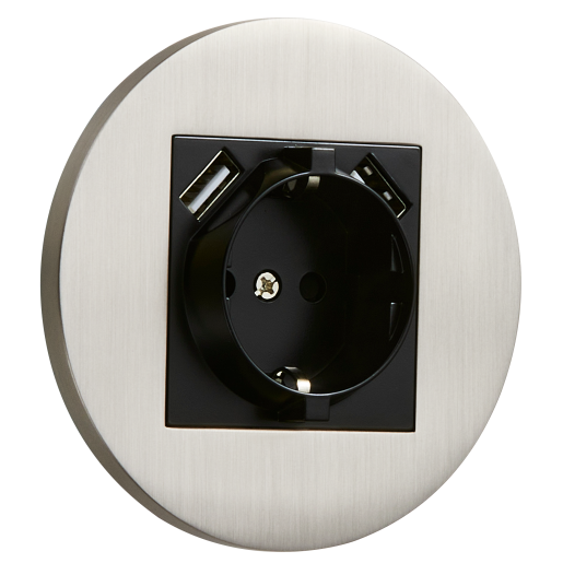 Gniazdo Schuko + 2 x USB okrągłe metalowe nikiel szczotkowany Togglica Round