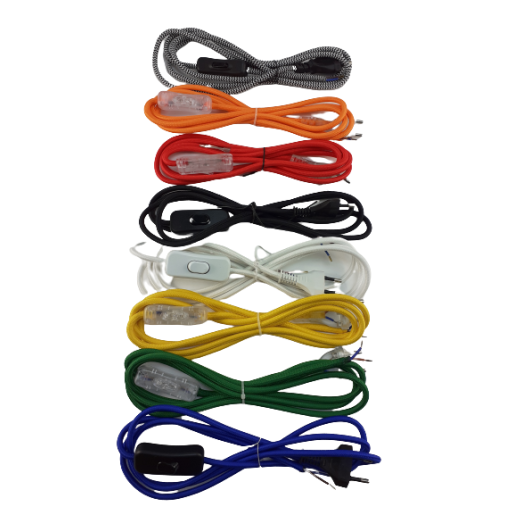 Kabel przyłączeniowy w oplocie okrągły niebieski z wyłącznikiem czarnym
