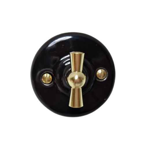 Natynkowy włącznik światła podwójny/ świecznikowy retro ANTICA GOLD czarny T01 B CG black