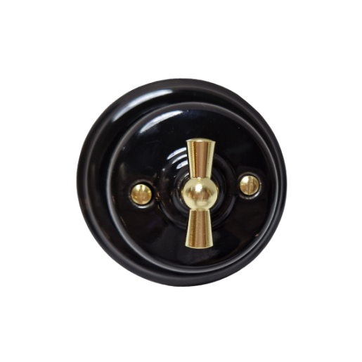 Natynkowy włącznik światła podwójny/ świecznikowy retro ANTICA GOLD czarny T01 B CG black