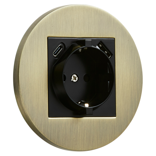Gniazdo Schuko + USB + USBC okrągłe metalowe patyna szczotkowana Togglica Round
