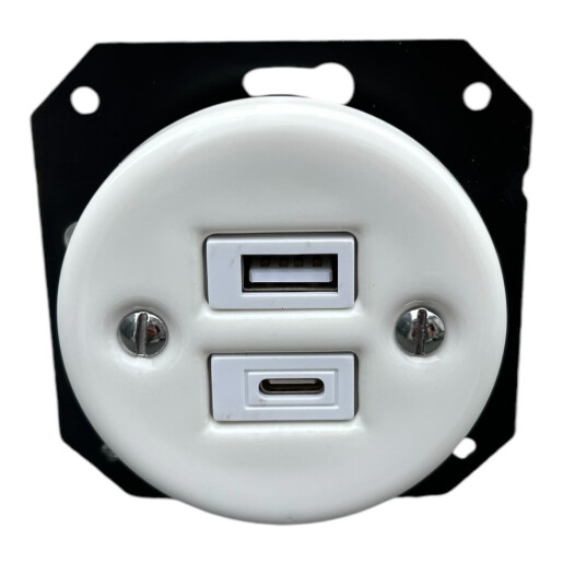 Gniazdo ceramiczne podtynkowe USB + C ANTICA białe vintage retro loft