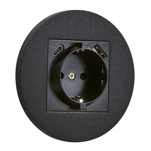 Gniazdo Schuko + USB + USBC okrągłe metalowe czarny mat Togglica Round