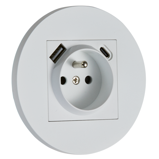 Gniazdo French + USB + USBC okrągłe metalowe biały mat Togglica Round