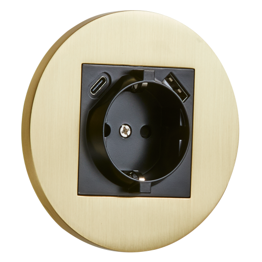 Gniazdo Schuko + USB + USBC okrągłe metalowe złoty szczotkowany Togglica Round
