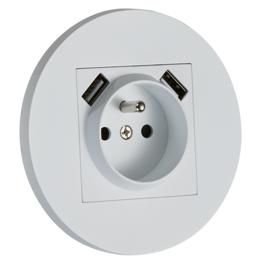 Gniazdo French + 2 x USB okrągłe metalowe biały mat Togglica Round