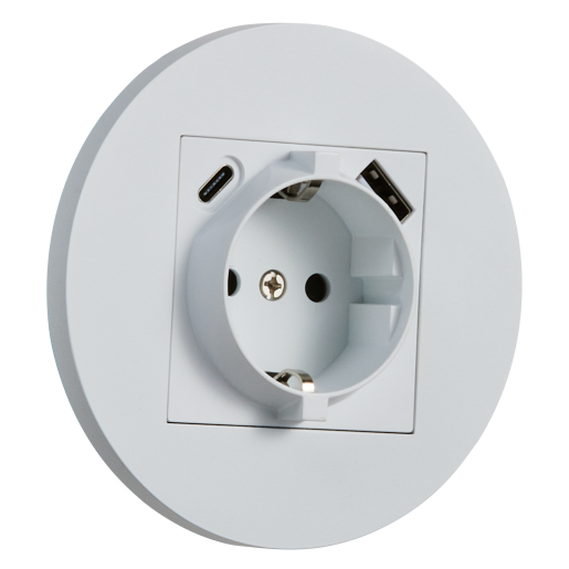 Gniazdo Schuko + USB + USBC okrągłe metalowe biały mat Togglica Round