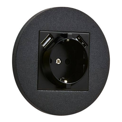 Gniazdo Schuko + 2 x USB okrągłe metalowe czarny mat Togglica Round