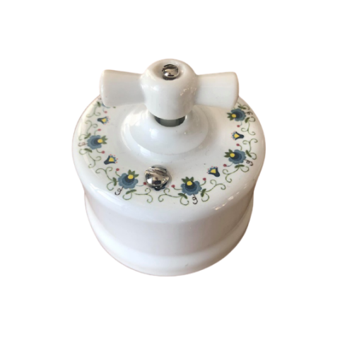 Włącznik natynkowy ceramiczny ANTICA FOLK żaluzjowy biały z niebieskim kwiatowym zdobieniem AN.106.1/Z