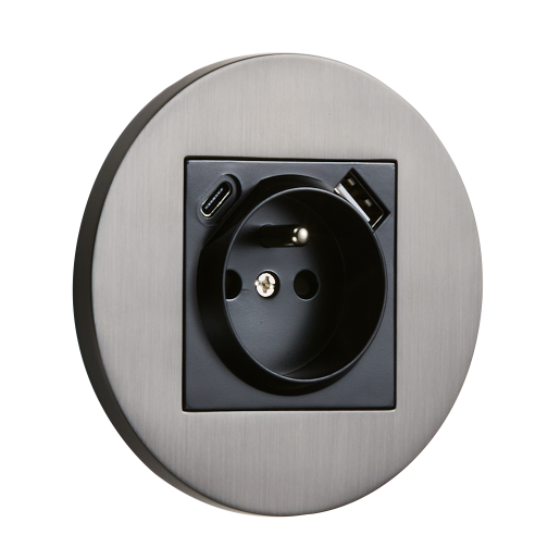 Gniazdo French + USB + USBC okrągłe metalowe grafit szczotkowany Togglica Round
