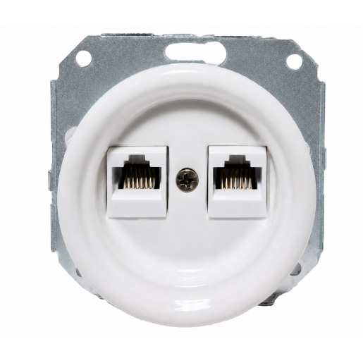 Ceramiczne podtynkowe gniazdo 2 x RJ45 białe, cat.6