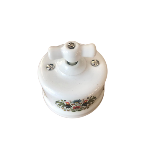 Włącznik natynkowy ceramiczny ANTICA FOLK żaluzjowy biały ze zdobieniem łowickiego koguta AN.106.4/Z
