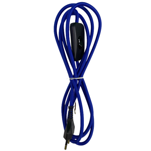 Kabel przyłączeniowy w oplocie okrągły niebieski z wyłącznikiem czarnym