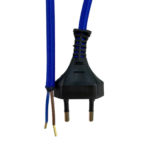 Kabel przyłączeniowy w oplocie okrągły niebieski z wyłącznikiem czarnym