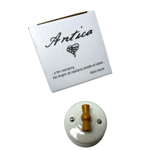 Włącznik światła podwójny/ świecznikowy retro ANTICA BIAŁA, T-01B biały - brązowy motylek 