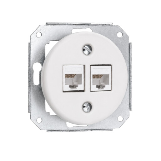 Ceramiczne podtynkowe gniazdo 2 x RJ45 białe, cat.5