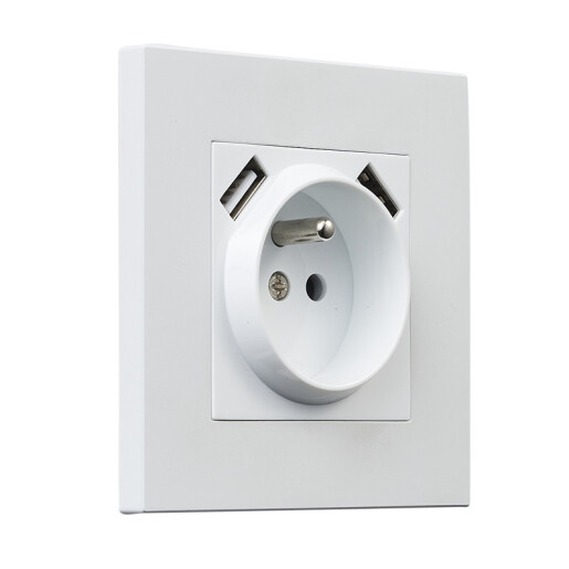 Gniazdo kwadratowe metalowe z bolcem + 2USB  biały mat  Gniazdo kwadratowe metalowe z bolcem + 2USB  biały mat