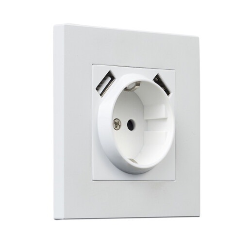 Gniazdo kwadratowe metalowe schuko + 2USB biały mat  Gniazdo kwadratowe metalowe schuko + 2USB biały mat
