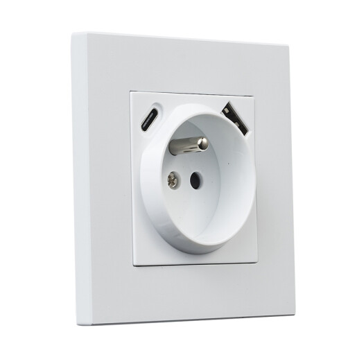 Gniazdo kwadratowe metalowe z bolcem + USB + TypeC  biały mat  Gniazdo kwadratowe metalowe z bolcem + USB + TypeC  biały mat
