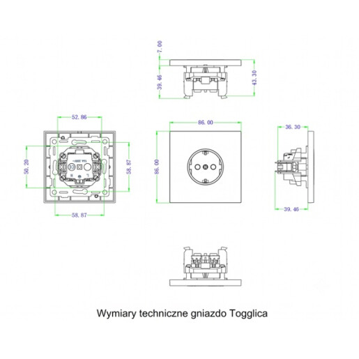 Gniazdo kontakt bolec kwadratowe metalowe granat eleganckie Togglica