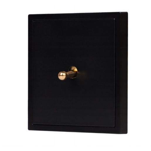Włącznik kwadratowy pojedynczy schodowy czarny ze złotym pstryczkiem, ZVA001bl