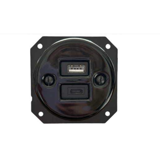 Gniazdo ceramiczne podtynkowe USB + C ANTICA czarne vintage retro loft