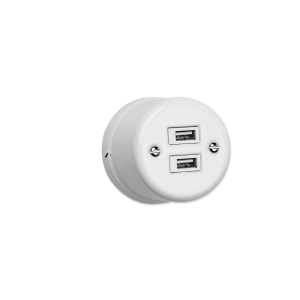 Ceramiczne natynkowe gniazdo podwójne USB białe