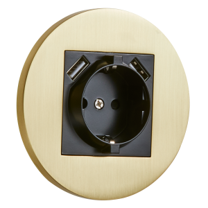 Gniazdo Schuko + 2 x USB okrągłe metalowe złoty szczotkowany Togglica Round