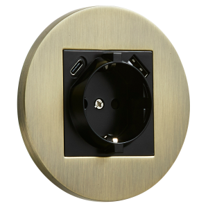 Gniazdo Schuko + USB + USBC okrągłe metalowe patyna szczotkowana Togglica Round