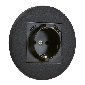 Gniazdo Schuko + USB + USBC okrągłe metalowe czarny mat Togglica Round