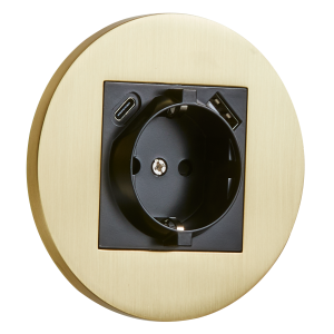 Gniazdo Schuko + USB + USBC okrągłe metalowe złoty szczotkowany Togglica Round