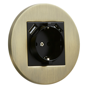 Gniazdo Schuko + 2 x USB okrągłe metalowe patyna szczotkowana Togglica Round