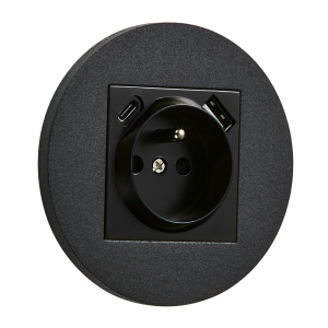 Gniazdo French + USB + USBC okrągłe metalowe czarny mat Togglica Round