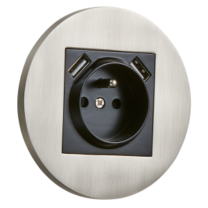 Gniazdo French + 2 x USB okrągłe metalowe nikiel szczotkowany Togglica Round
