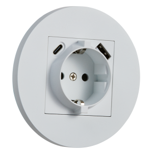 Gniazdo Schuko + USB + USBC okrągłe metalowe biały mat Togglica Round