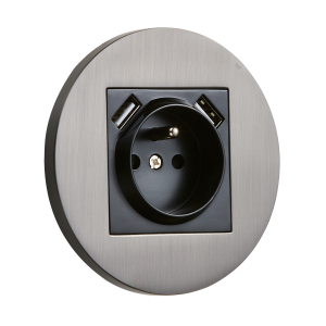 Gniazdo French + 2 x USB okrągłe metalowe grafit szczotkowany Togglica Round