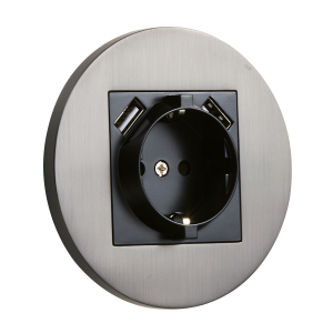 Gniazdo Schuko + 2 x USB okrągłe metalowe grafit szczotkowany Togglica Round