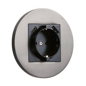 Gniazdo Schuko + USB + USBC okrągłe metalowe grafit szczotkowany Togglica Round