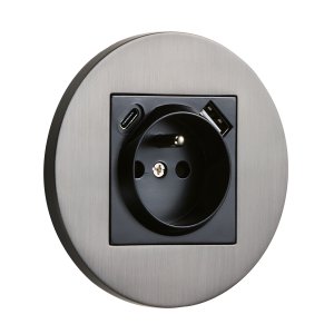 Gniazdo French + USB + USBC okrągłe metalowe grafit szczotkowany Togglica Round