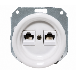 Ceramiczne podtynkowe gniazdo 2 x RJ45 białe, cat.6