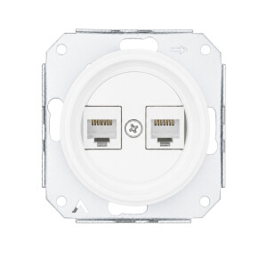 Ceramiczne podtynkowe gniazdo 2 x RJ45 białe, cat.6