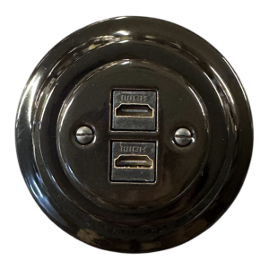 Gniazdo ceramiczne podtynkowe 2 x HDMI czarne retro bez ramki