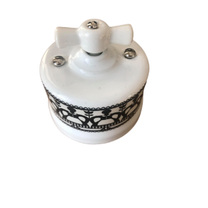 Włącznik natynkowy ceramiczny ANTICA FOLK dzwonkowy biały z czarnym zdobieniem AN.106.3/D