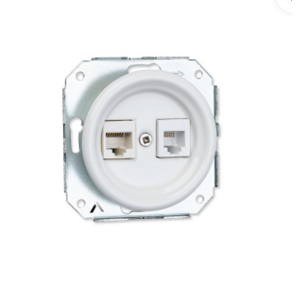 Gniazdo podtynkowe ANTICA RJ 45 + RJ 11 Ceramiczne, TT-04/RJ45 biały