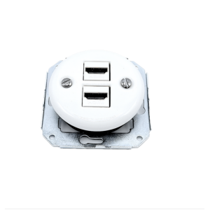 Gniazdo ceramiczne podtynkowe 2 x HDMI białe retro bez ramki