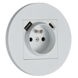 Gniazdo French + USB + USBC okrągłe metalowe biały mat Togglica Round