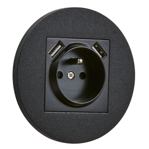 Gniazdo French + 2 x USB okrągłe metalowe czarny mat Togglica Round